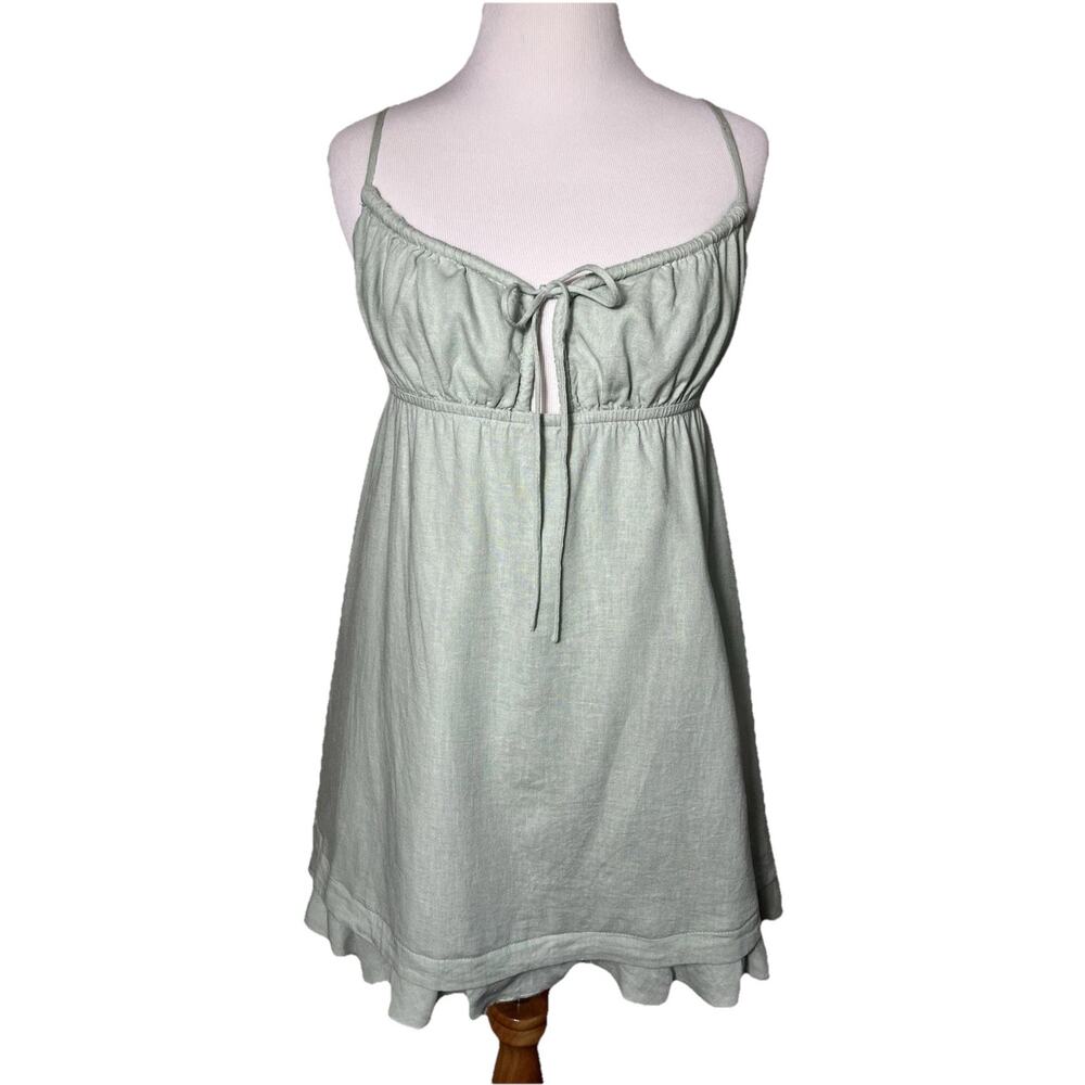 Princess Polly Empress of Love Mini Babydoll Top Dress Sage Green‎ sz 6 Linen